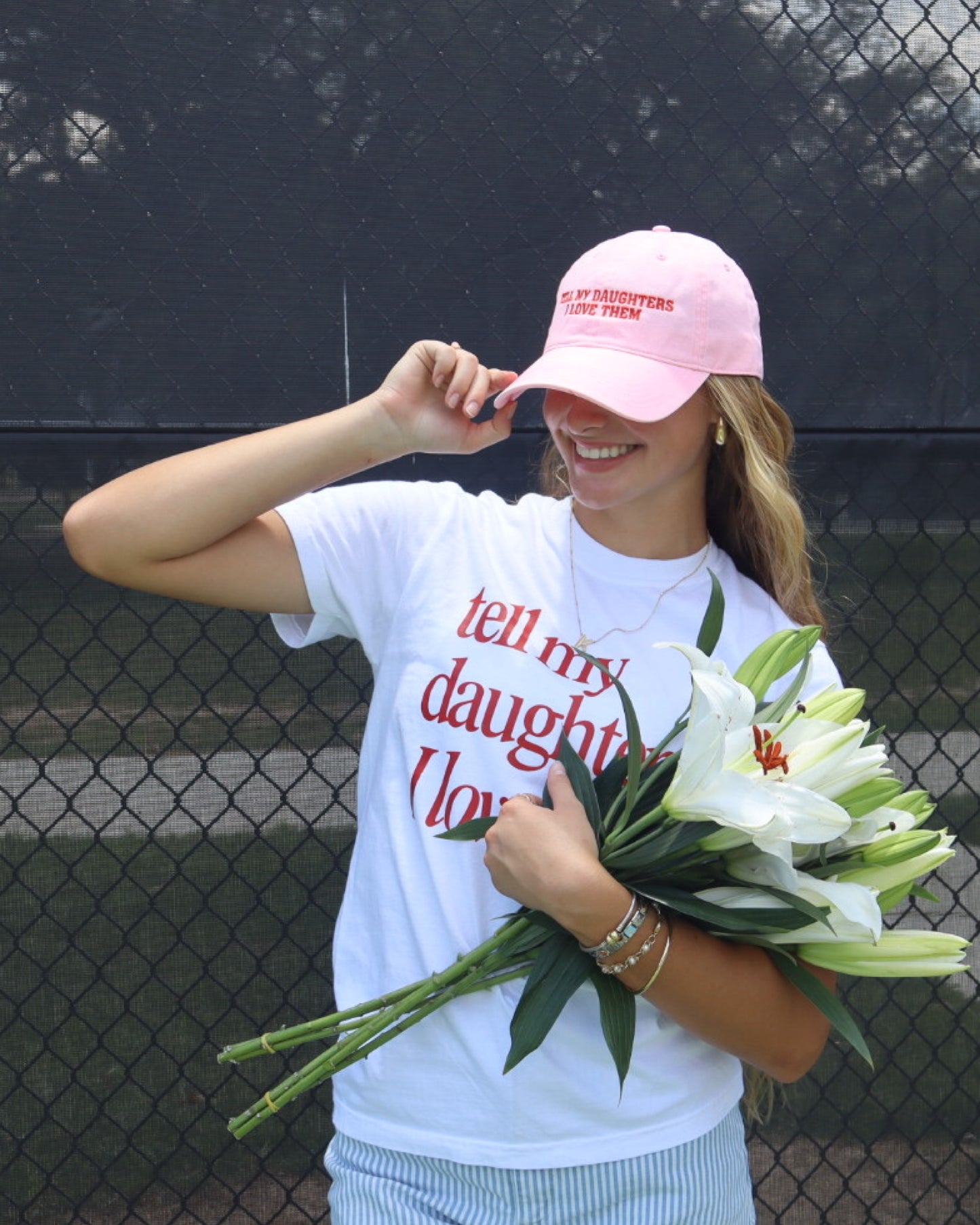 Pink Embroidered Cap - "Tell My Daughters I Love Them"